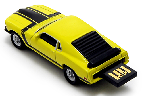 USBフラッシュメモリーFord Mustang 1970 Yellow Rearside